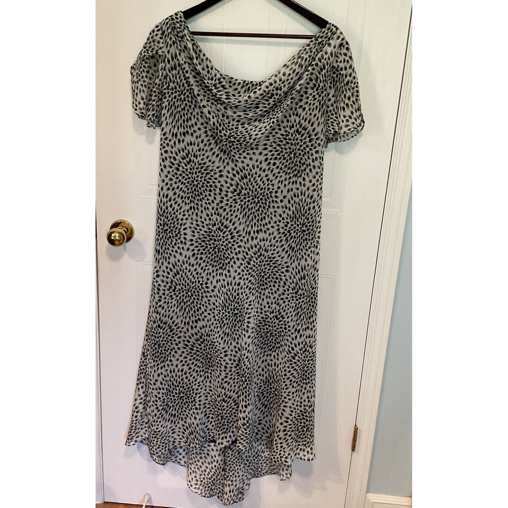 Laura Plus 14+ Chiffon Dress Womens 18W Black White Excellent Cowl Neck Midi
